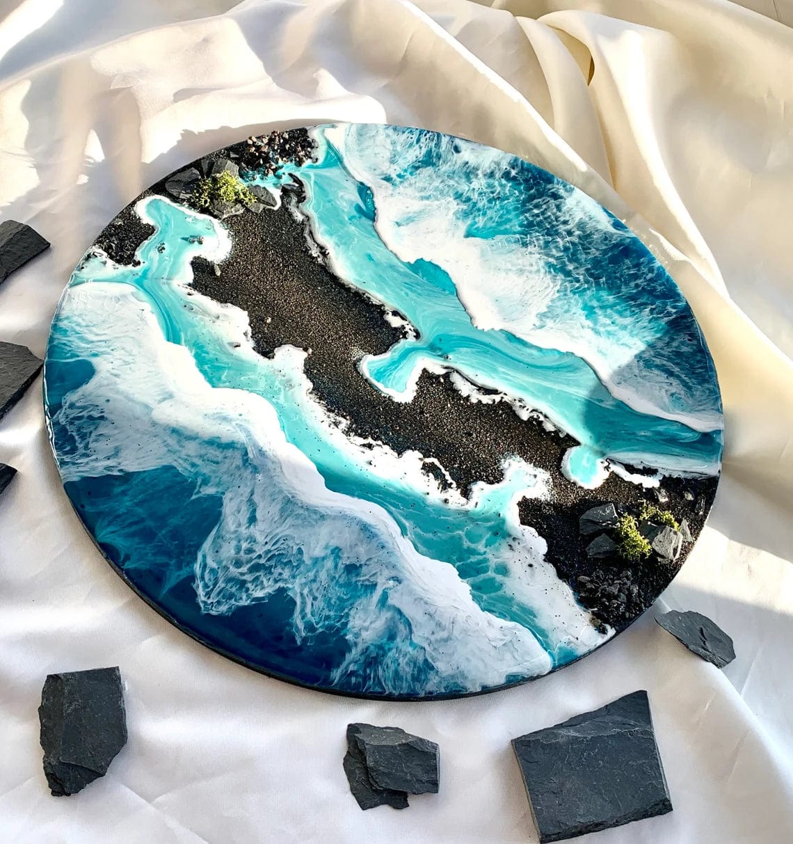 Tableau océan rond en résine