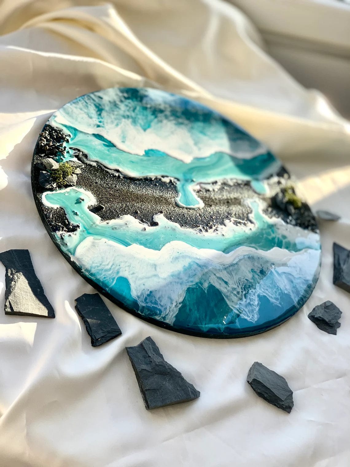 Tableau océan rond en résine