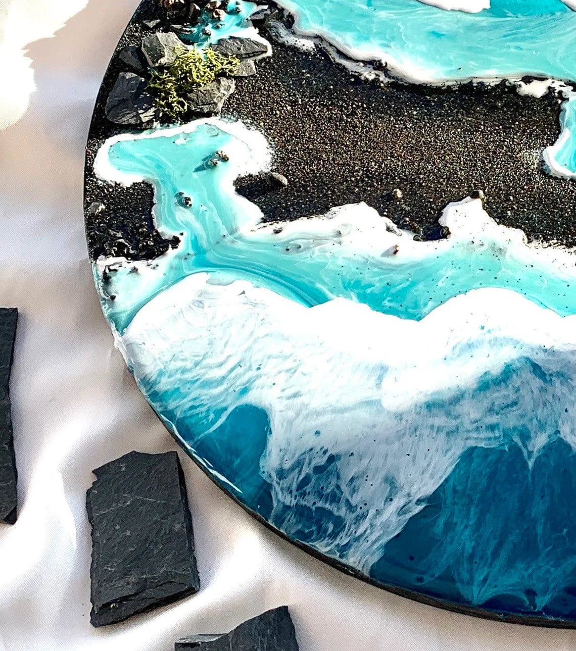Tableau océan rond en résine