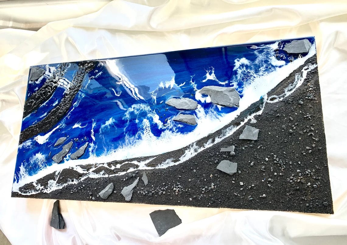 Tableau résine plage de sable noir