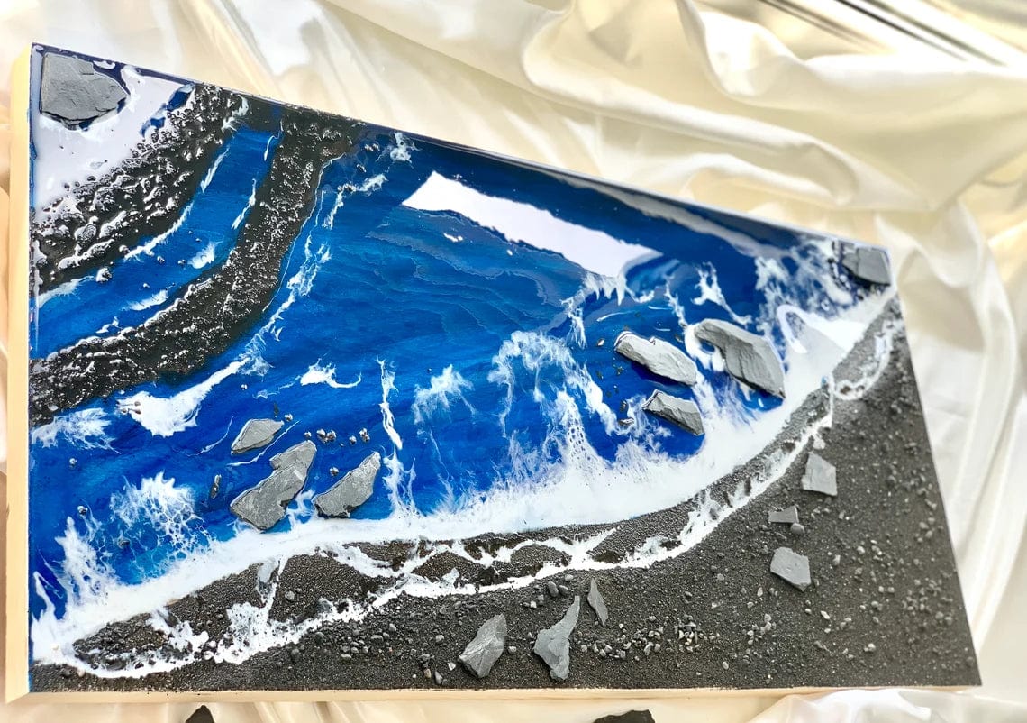 Tableau résine plage de sable noir