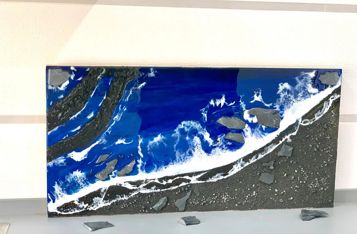 Tableau résine plage de sable noir