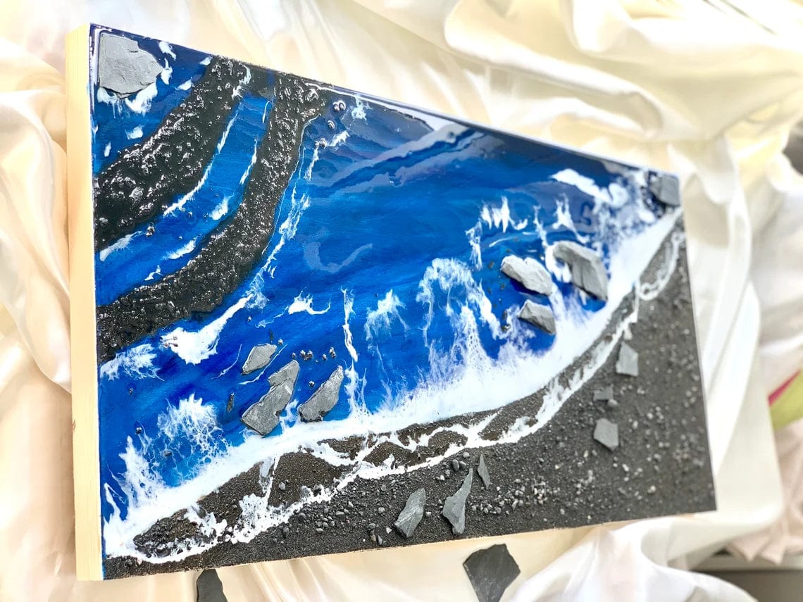 Tableau résine plage de sable noir