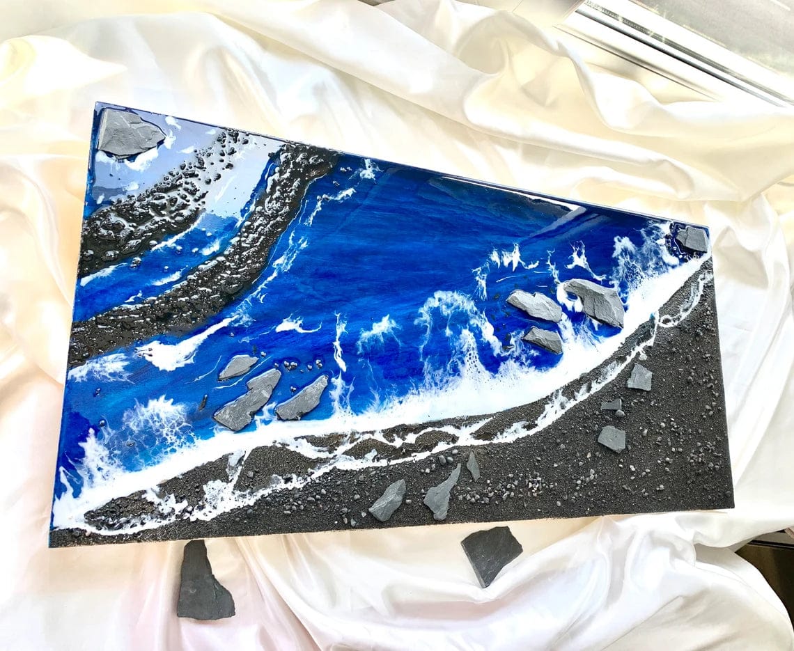 Tableau résine plage de sable noir