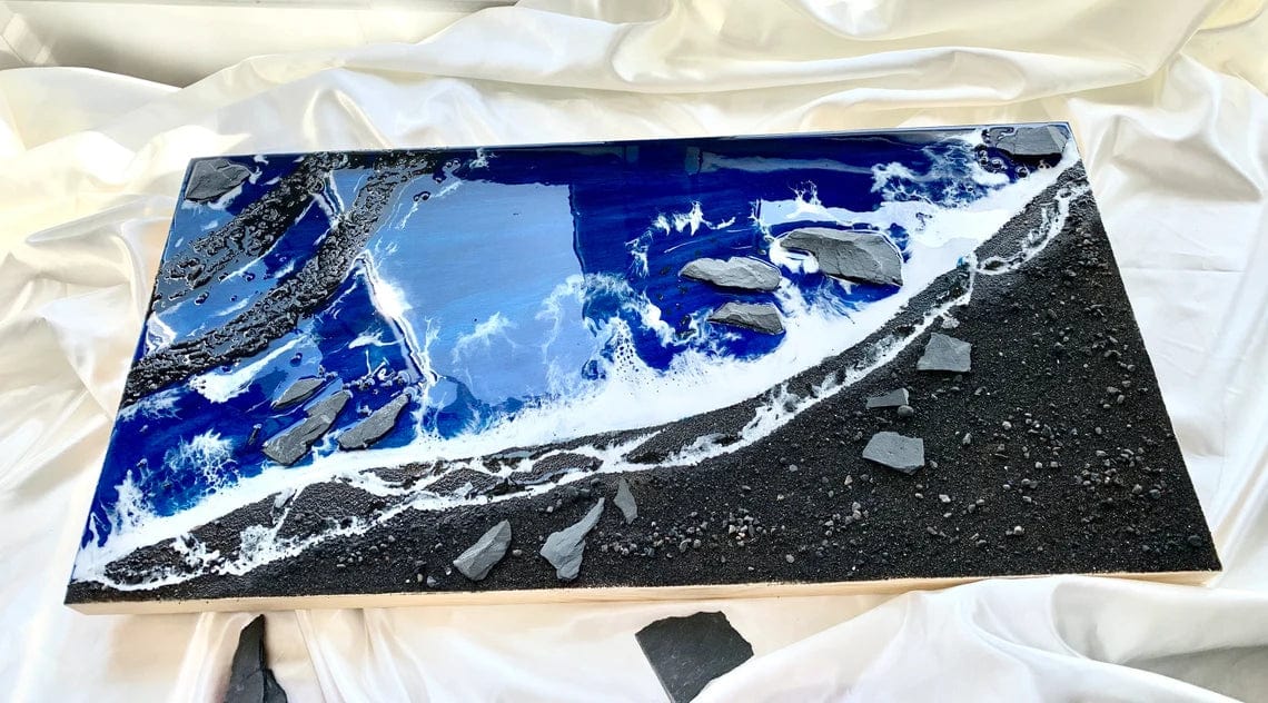 Tableau résine plage de sable noir