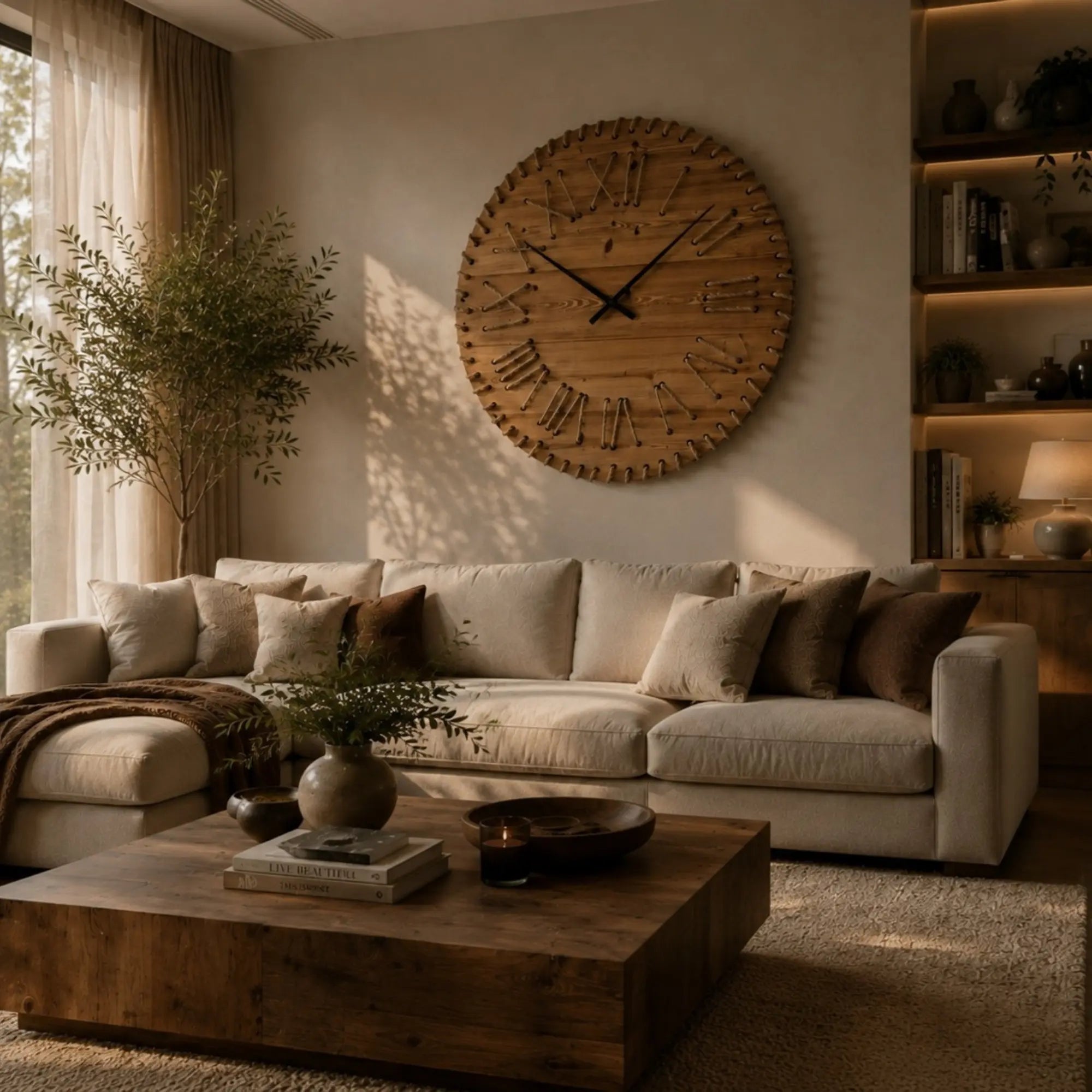 Horloge murale géante 100 cm modèle HORIZON dans un intérieur contemporain 