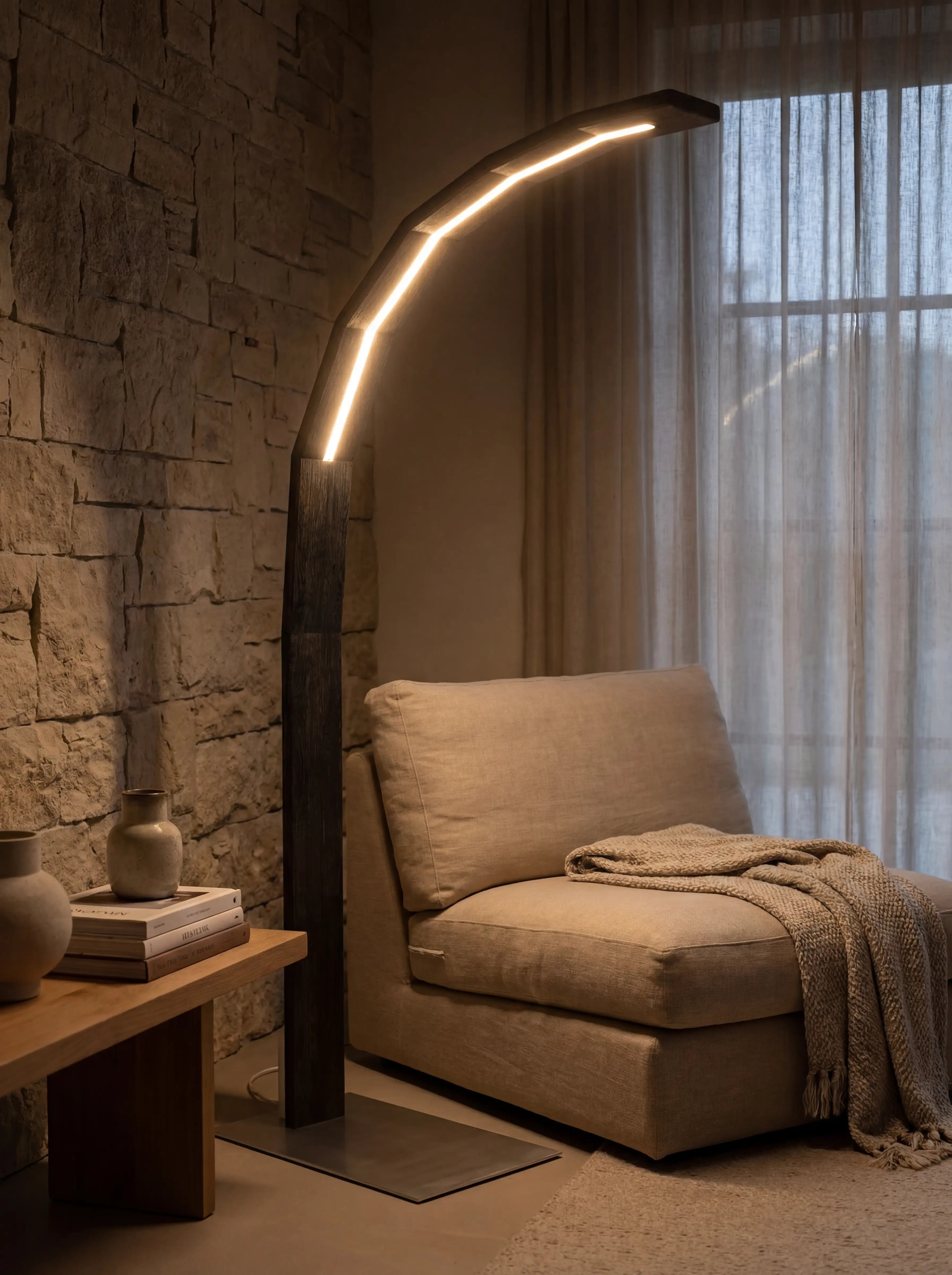 Lampadaire design en chêne massif avec LED intégrée – modèle ÉCLIPSE