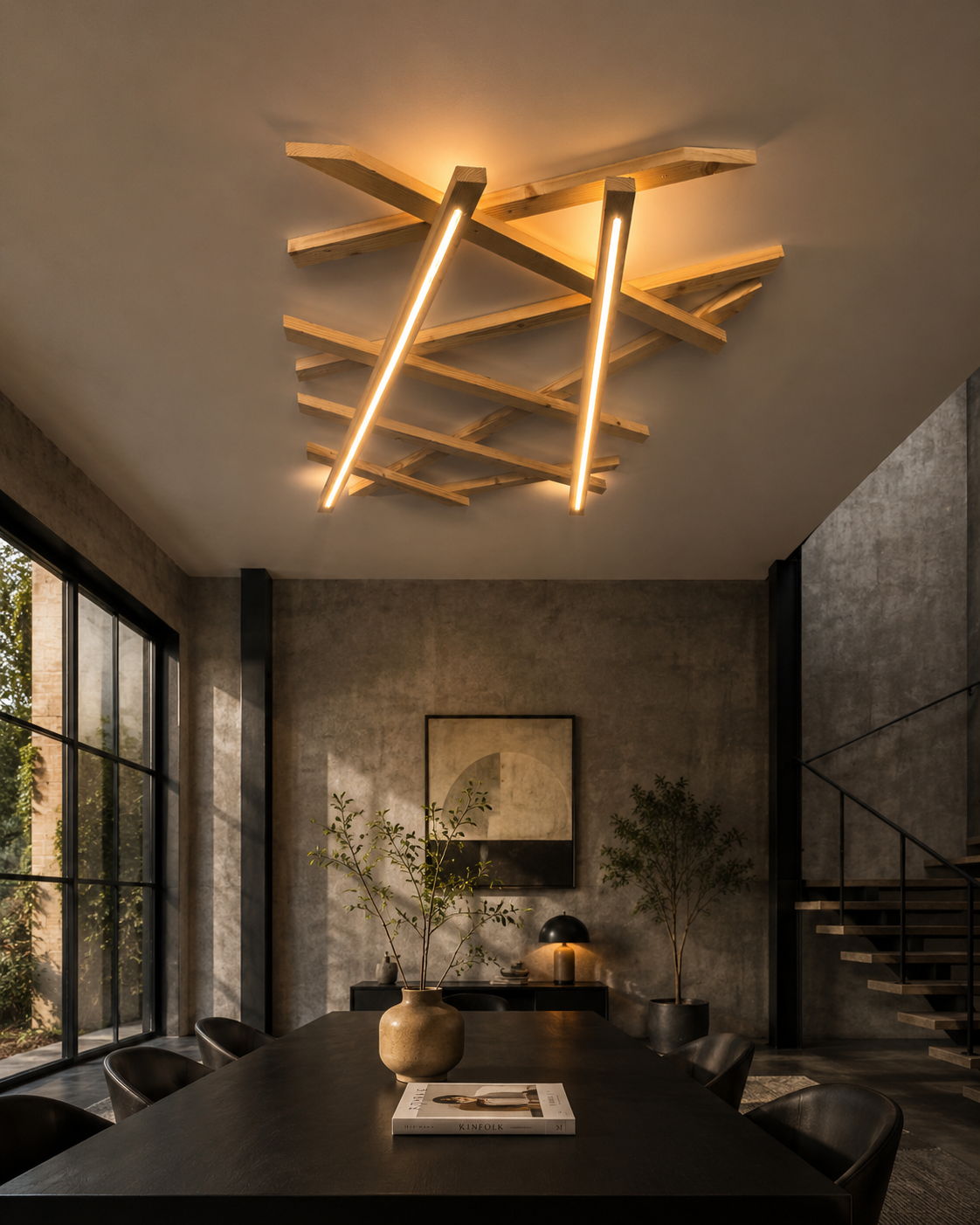 Lustre XXL en sapin massif brossé & LED - modèle ASTRAL