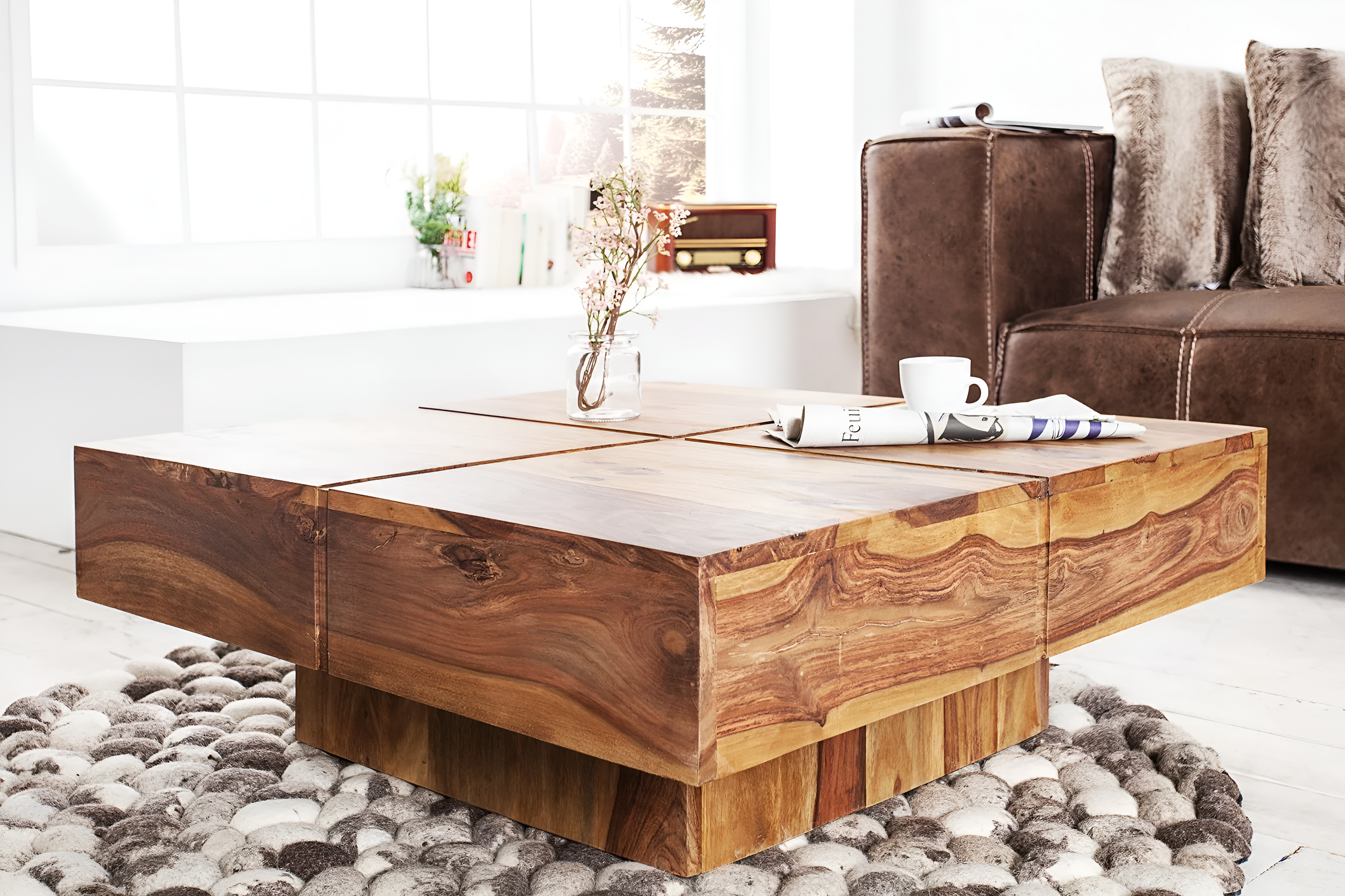 Table basse bois brut