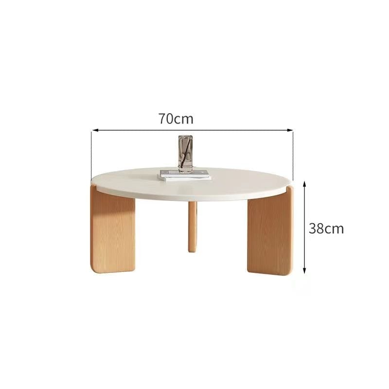 Table basse ronde blanche et bois