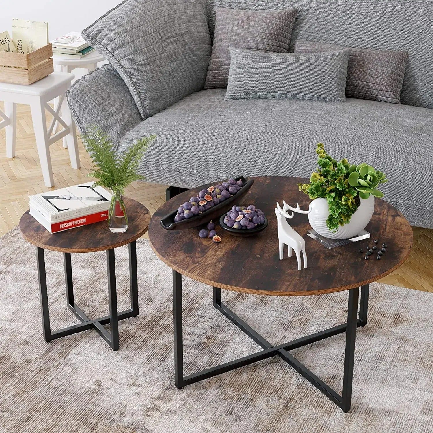 Table basse ronde bois et metal