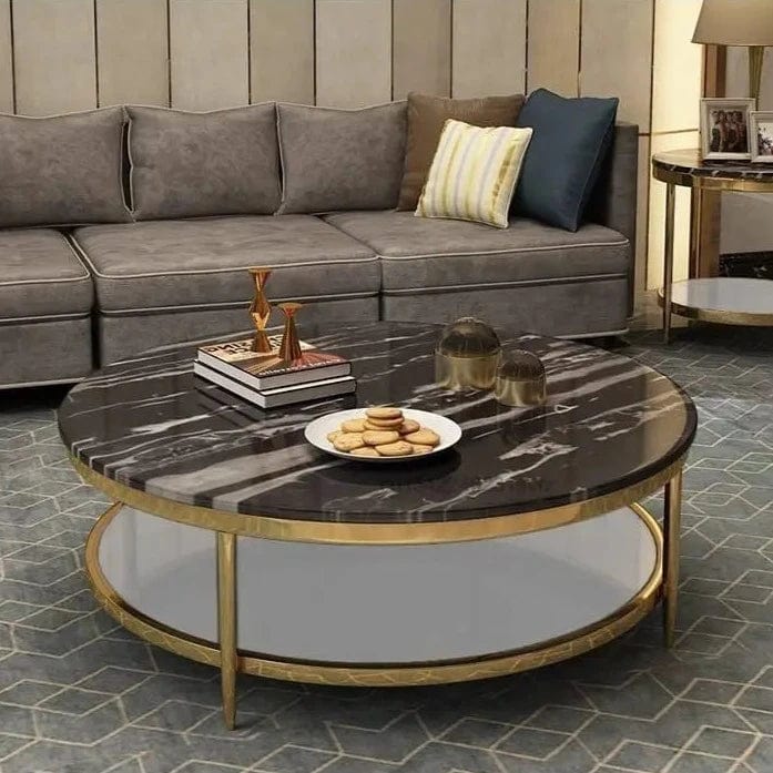 Table basse ronde marbre noir