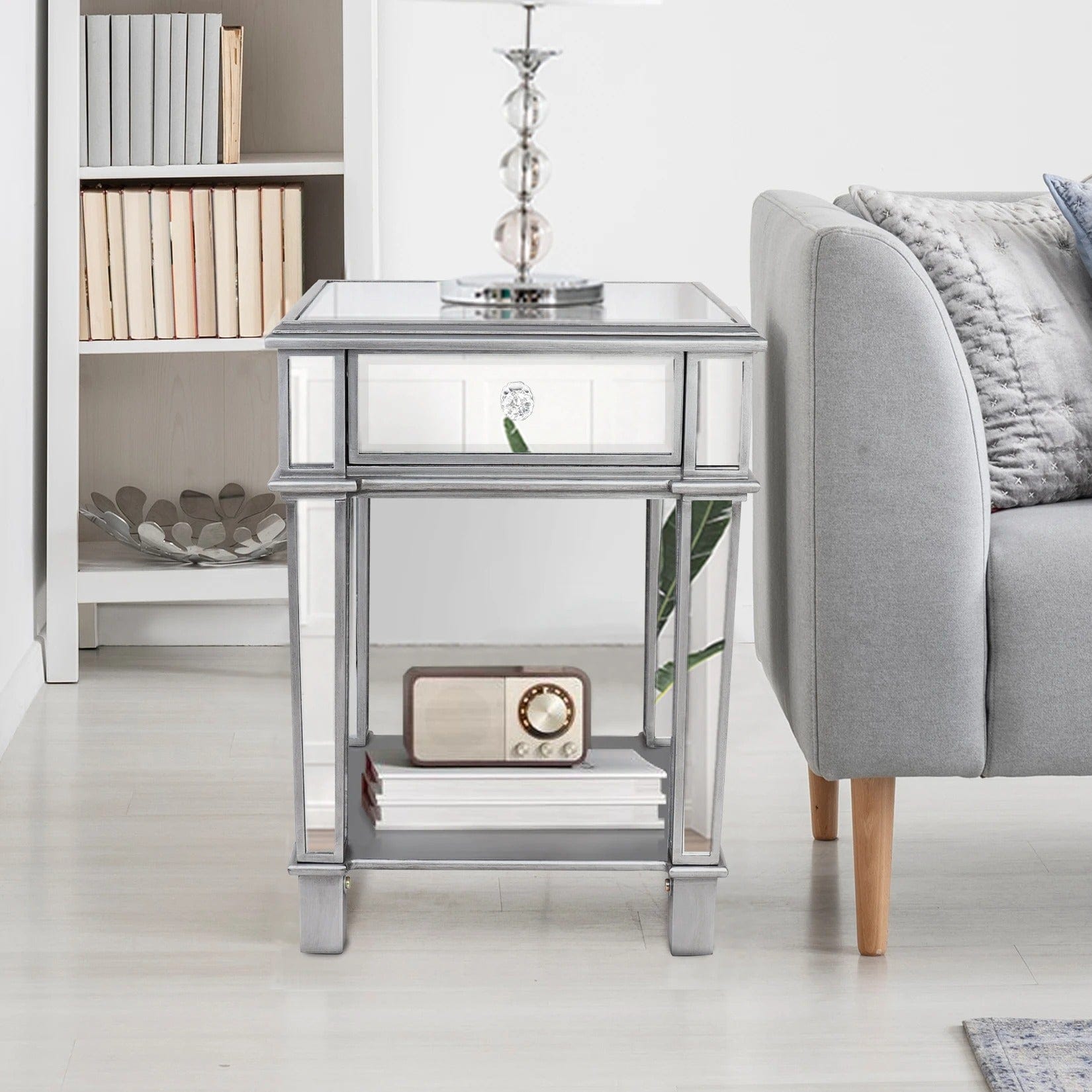 Table de chevet bois et verre