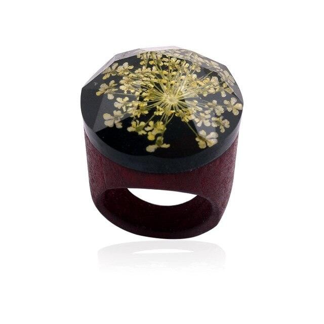 Bague résine et fleur jaune