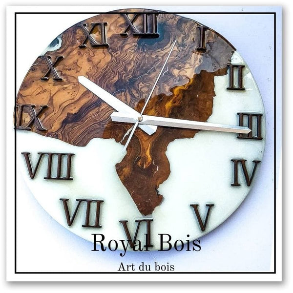 Horloge olivier époxy blanche