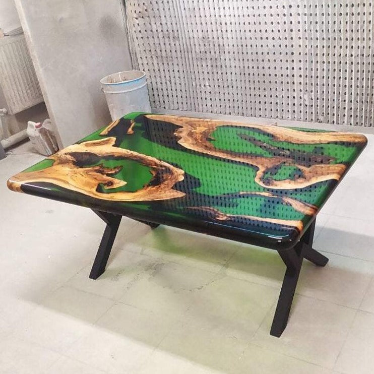 Table basse époxy vert