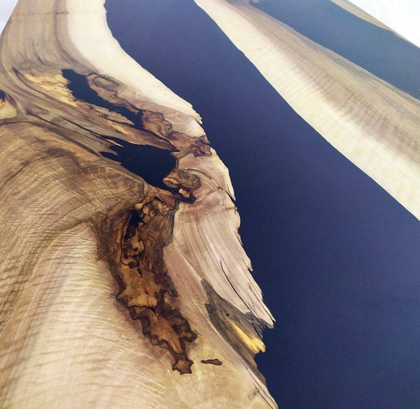 Table Basse Rivière En Peuplier Et Résine époxy Bleue – 90x40x42 Cm